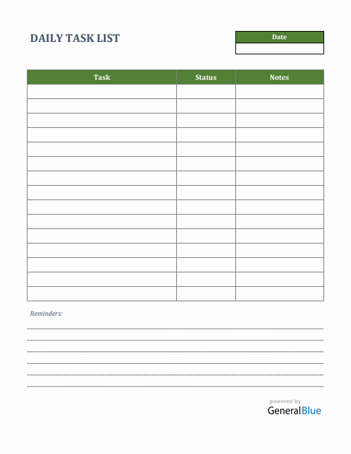 Daily Task List Template in PDF