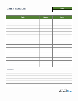 Daily Task List Template in Excel