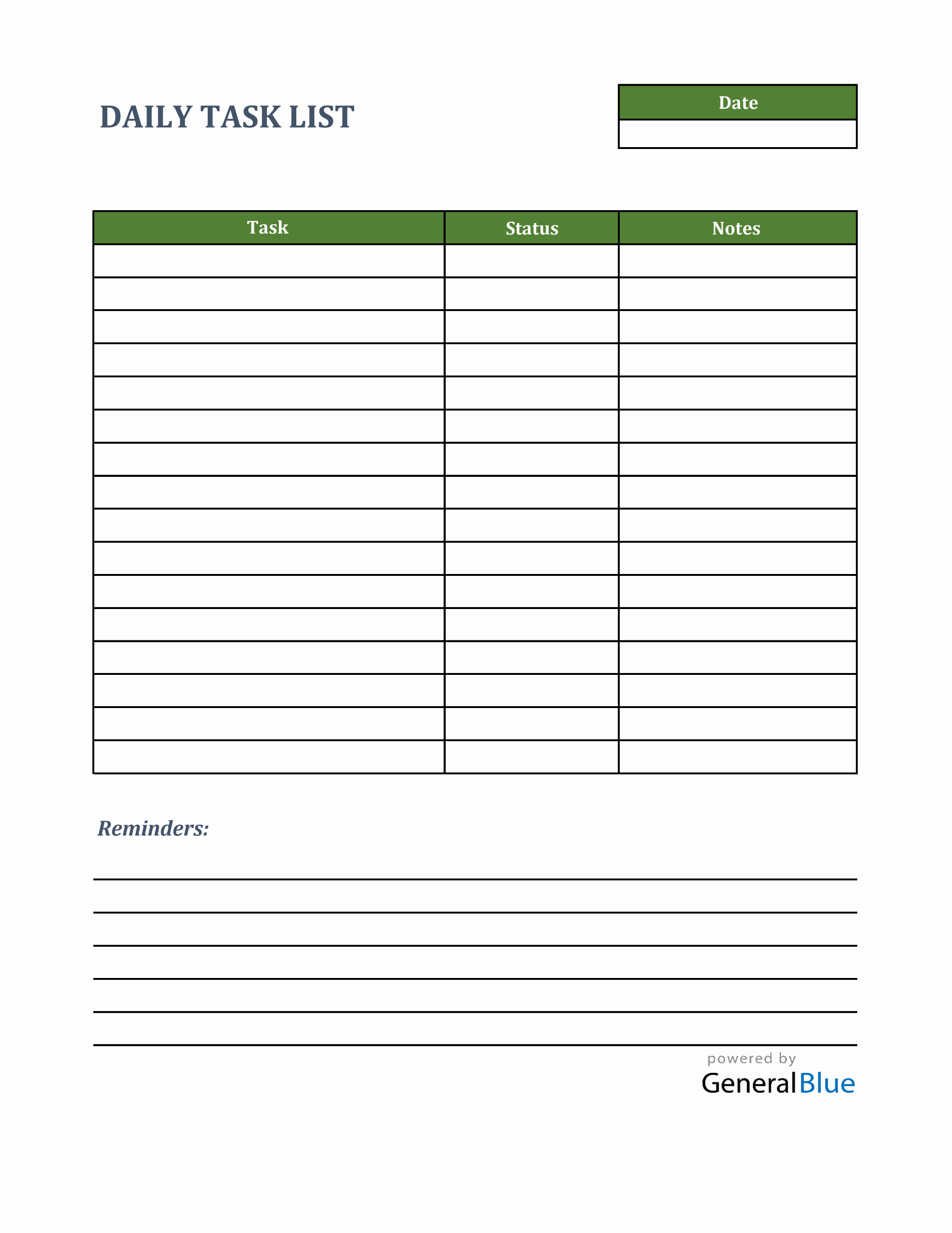 excel tasks template