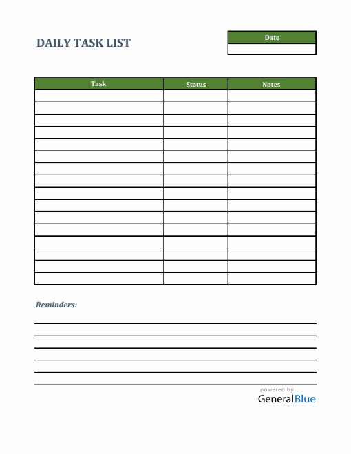 Daily Task List Template in Excel