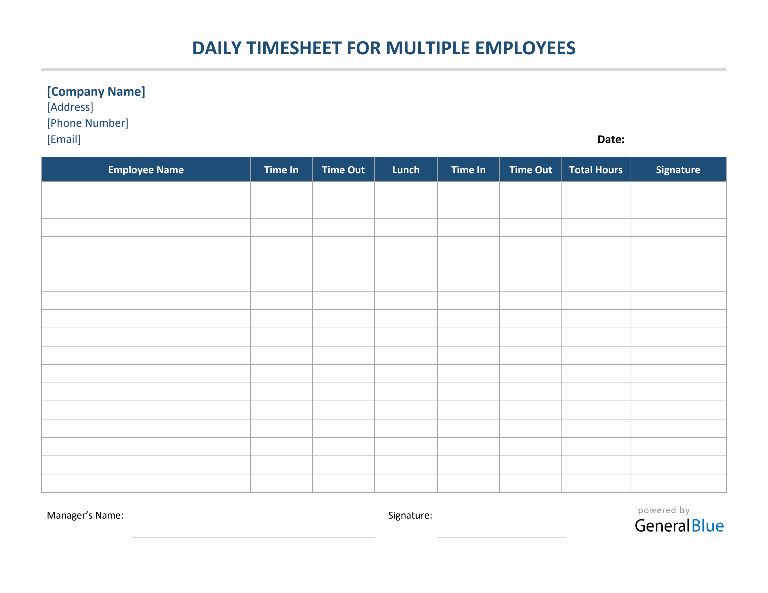 Free Word Multiple Employee Timesheet Templates
