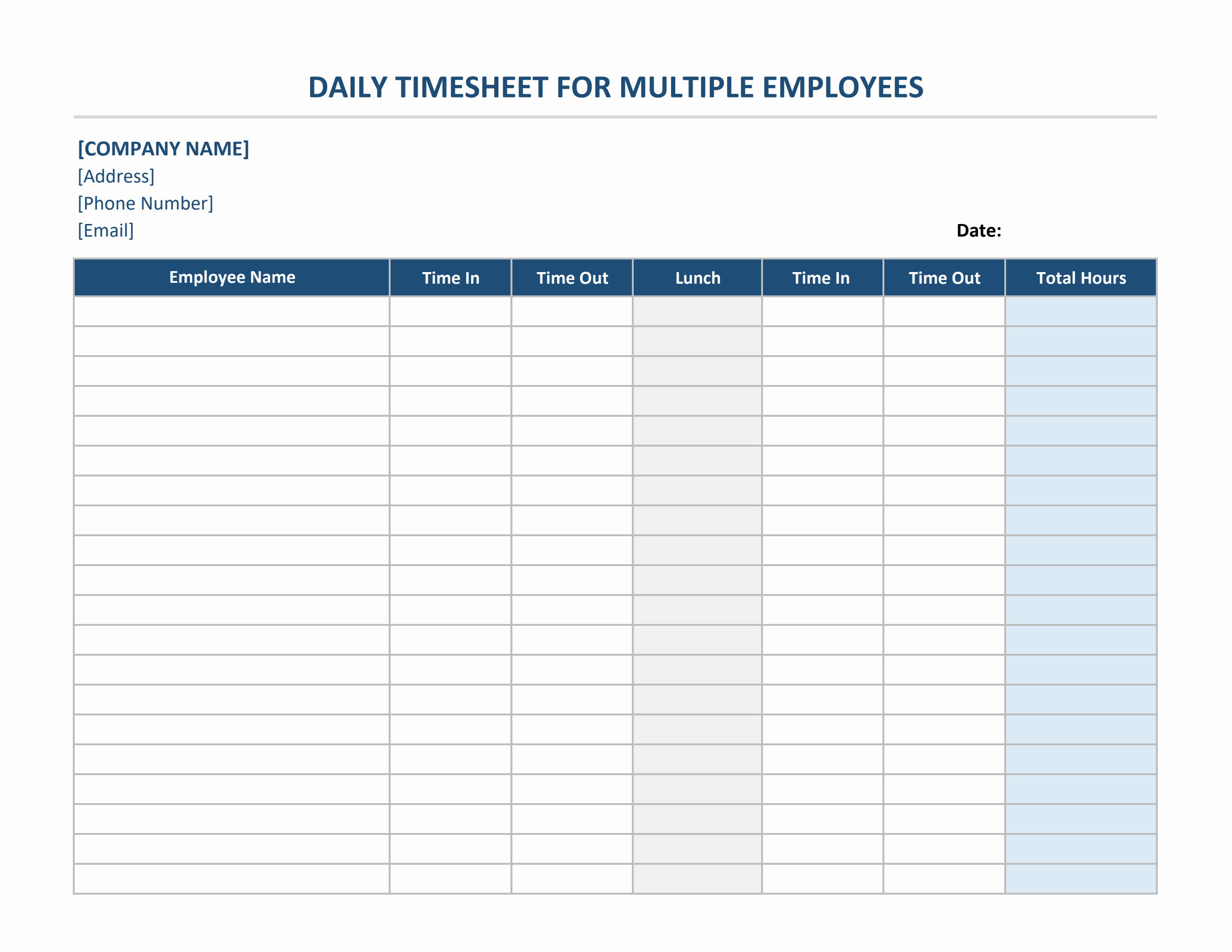 Daily Timesheet For Multiple Employees in Excel