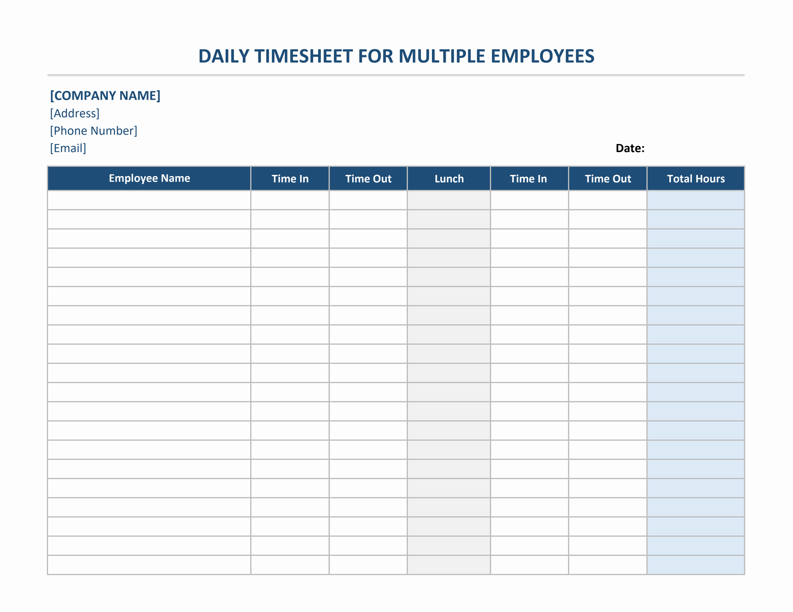 Daily Timesheet For Multiple Employees In Excel