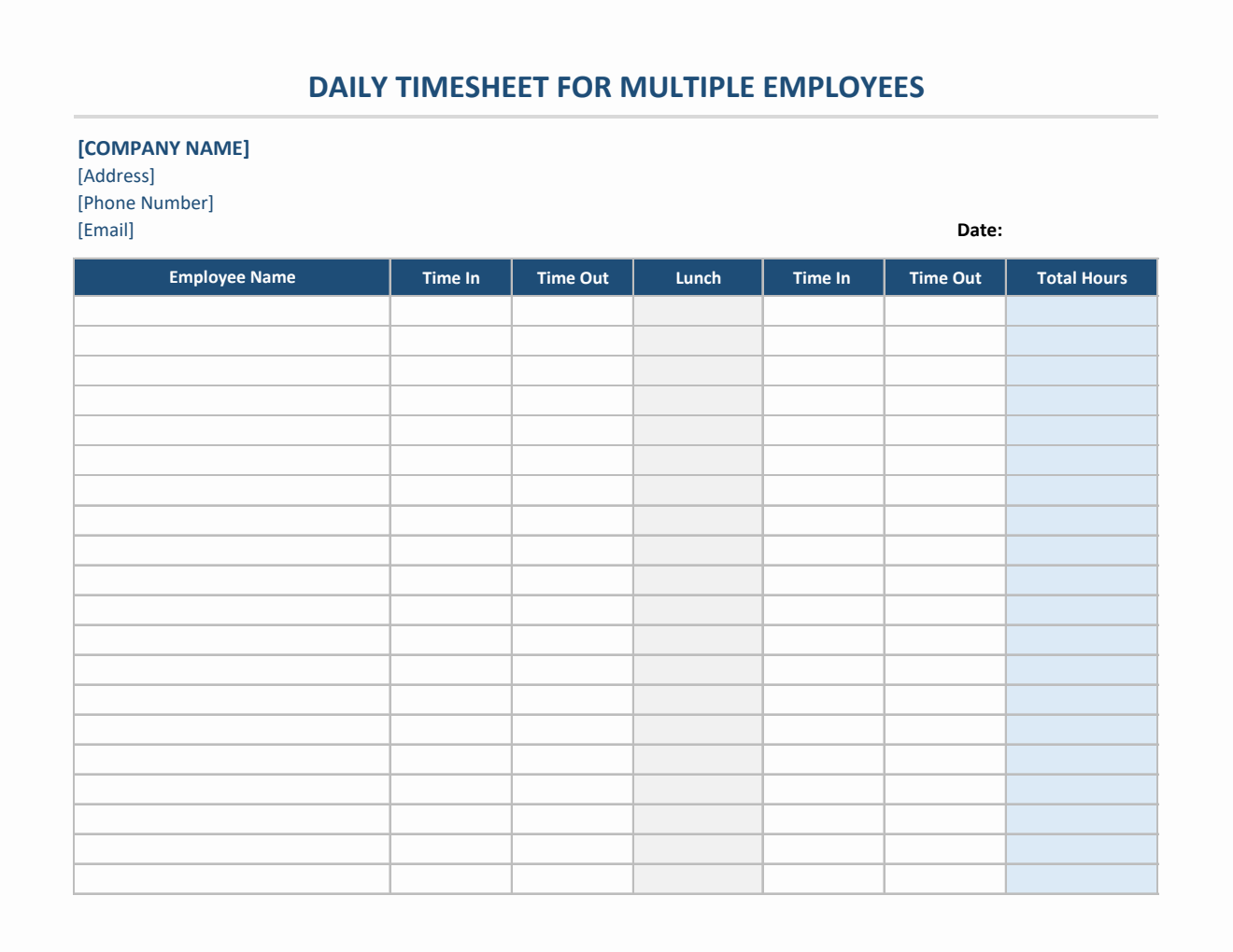 Daily Timesheet For Multiple Employees in Excel