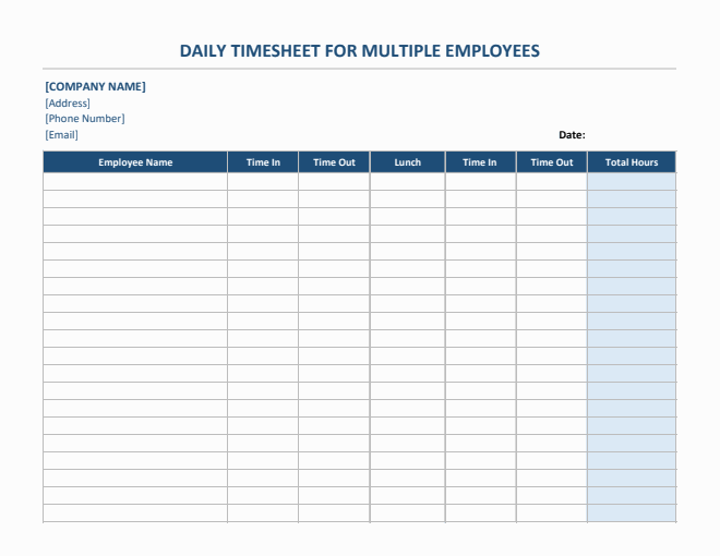 Multiple Employee Timesheet Templates