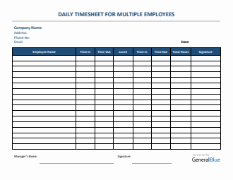 Daily Timesheet For Multiple Employees in Word