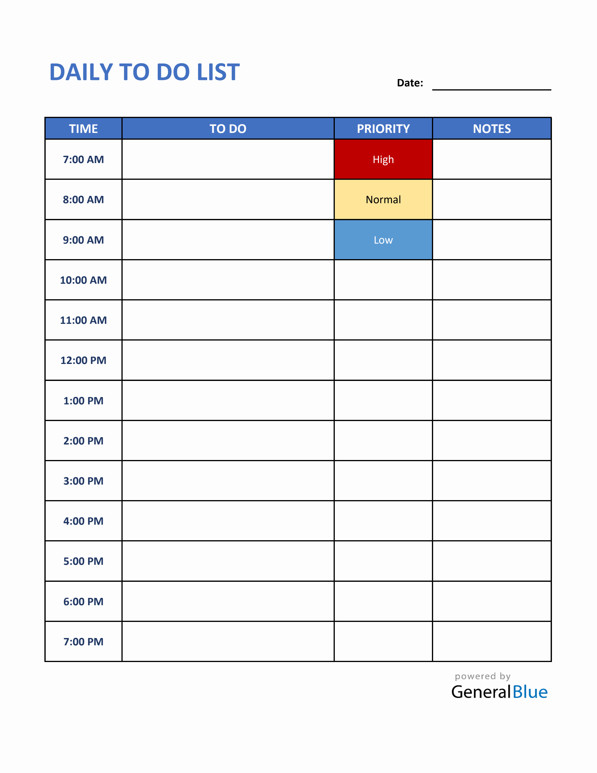 Daily ToDo List Template in Excel