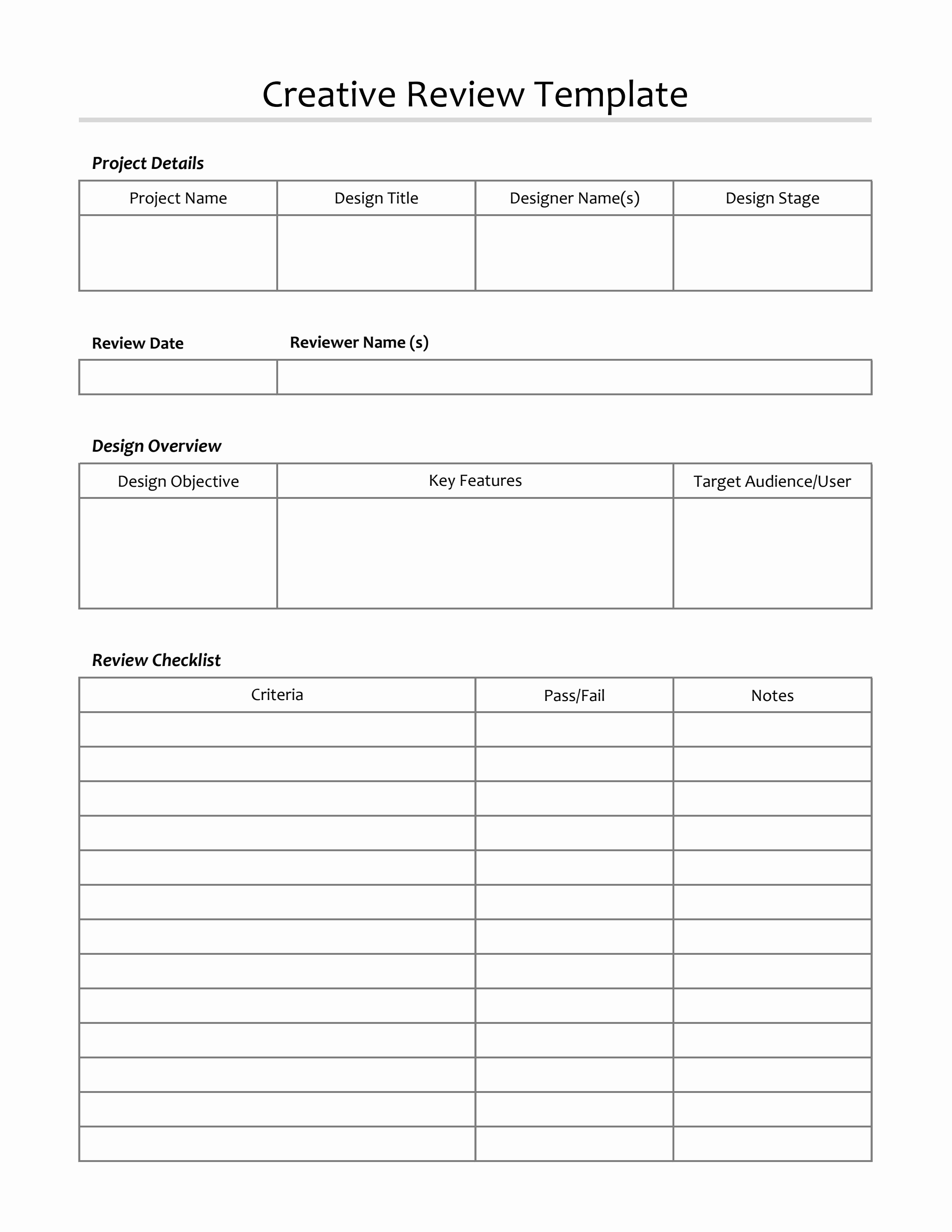 Basic Design Review Template - Free Excel Download