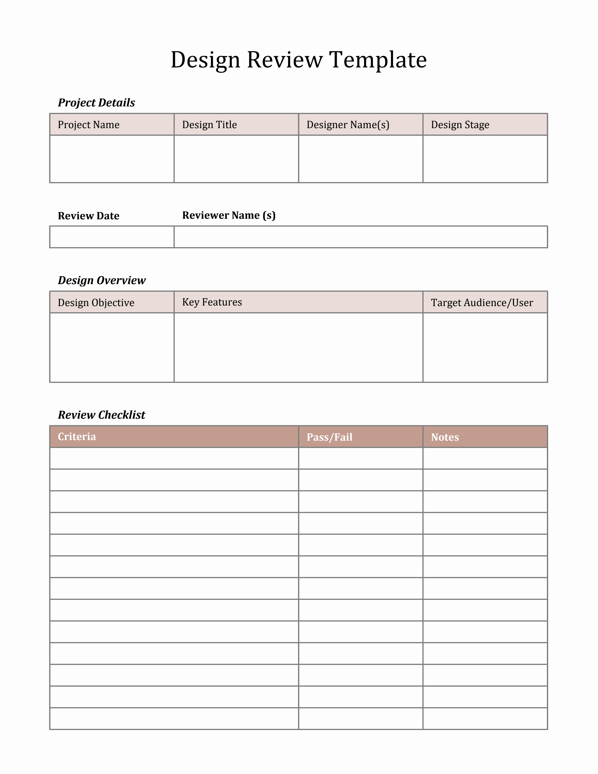Design Review Template Free Excel Download