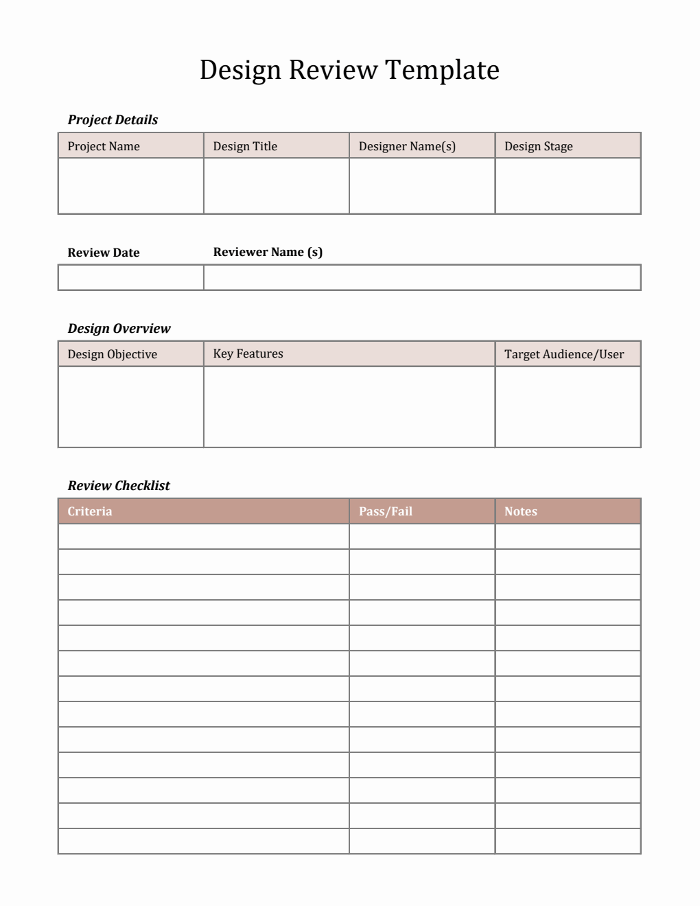 Design Review Template - Free Excel Download