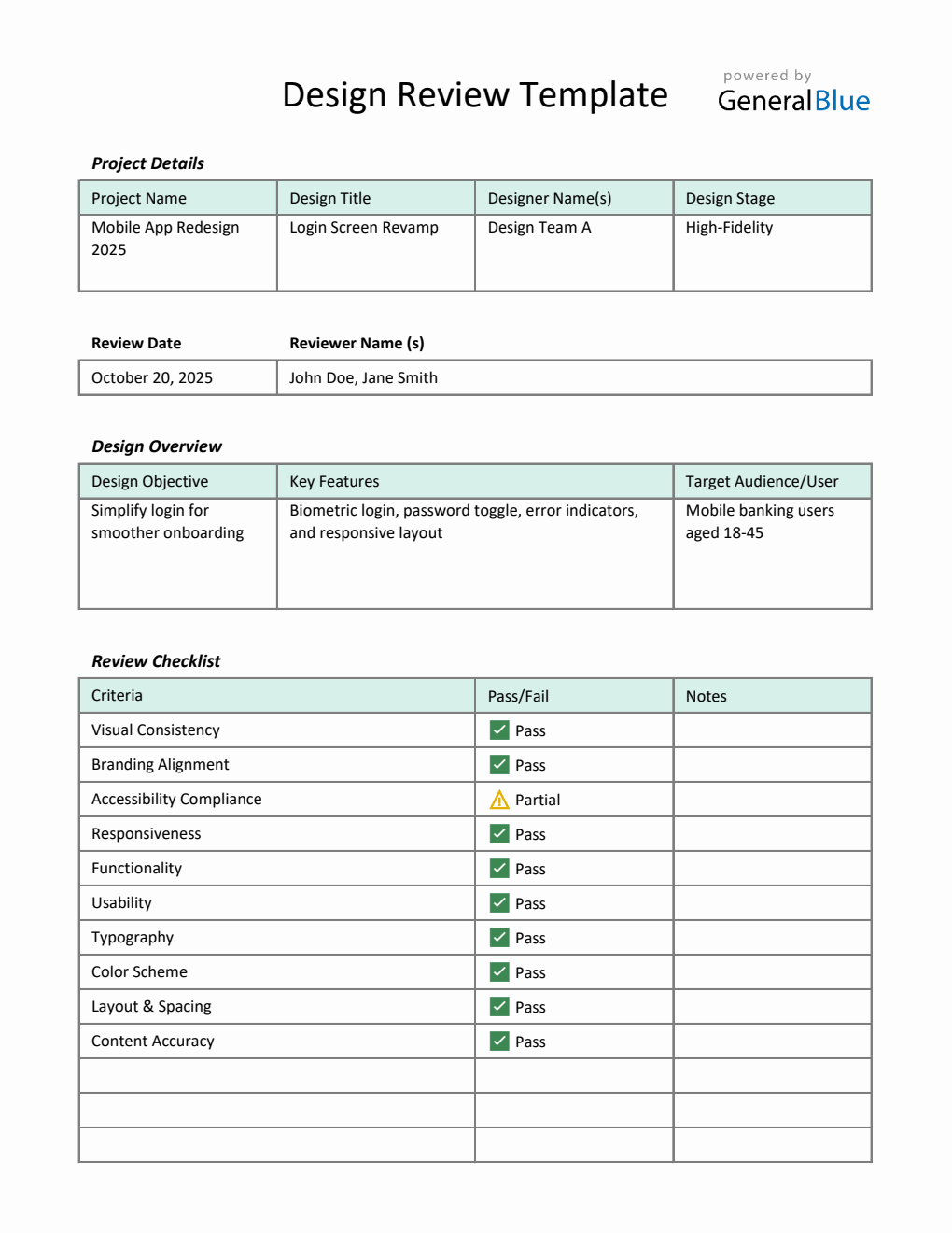 Free Excel Design Evaluation Templates