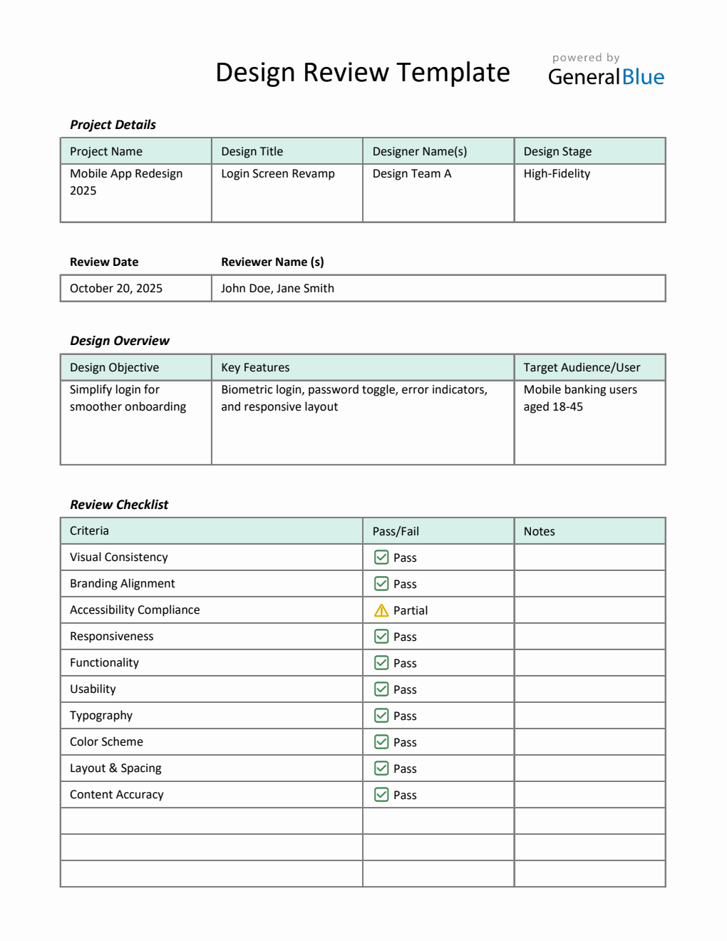 Design Review Template - Free Excel Download