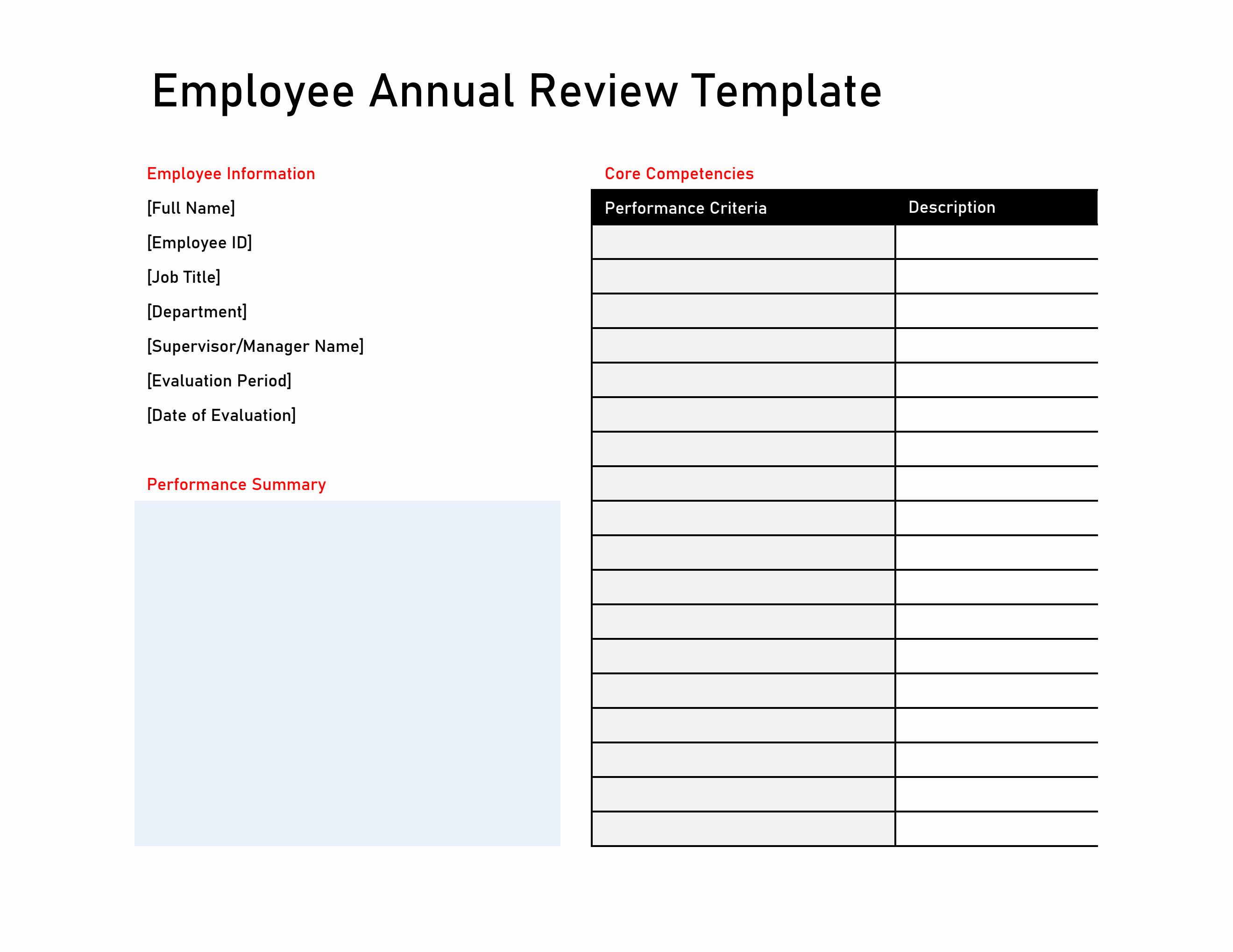 Employee Annual Review Template in Excel Spreadsheet