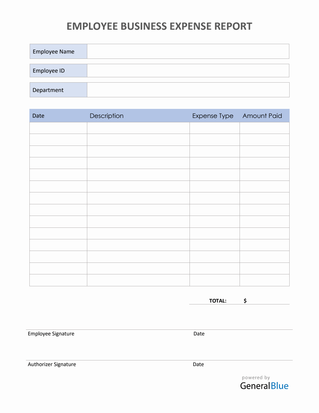 Employee Business Expense Report Template in PDF