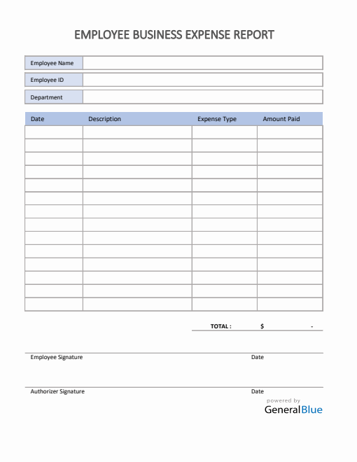 Employee Business Expense Report Template in Excel