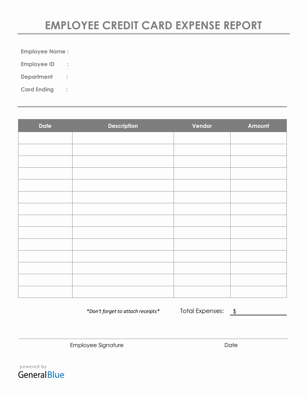 Employee Credit Card Expense Report Template in PDF