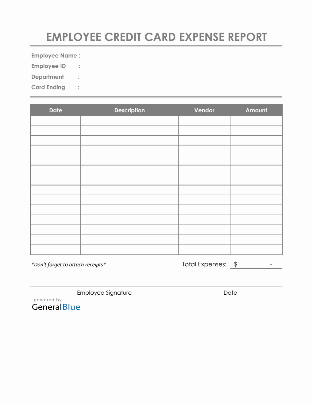 Employee Credit Card Expense Report Template in Excel