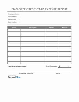 Employee Credit Card Expense Report Template in Word