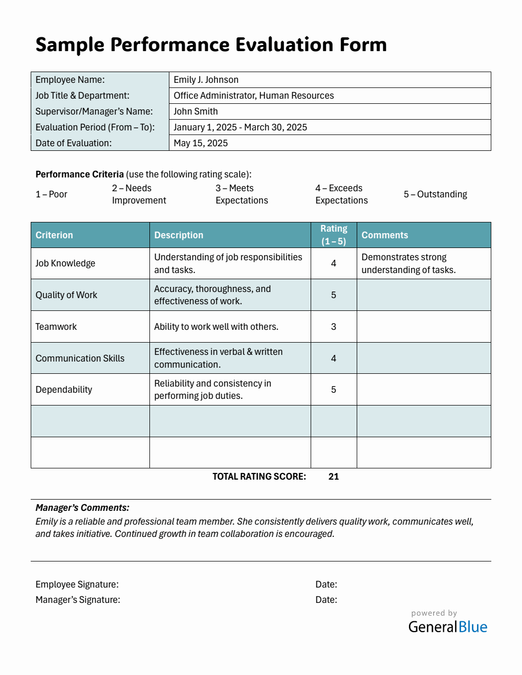 Word Employee Evaluation Form (Editable)
