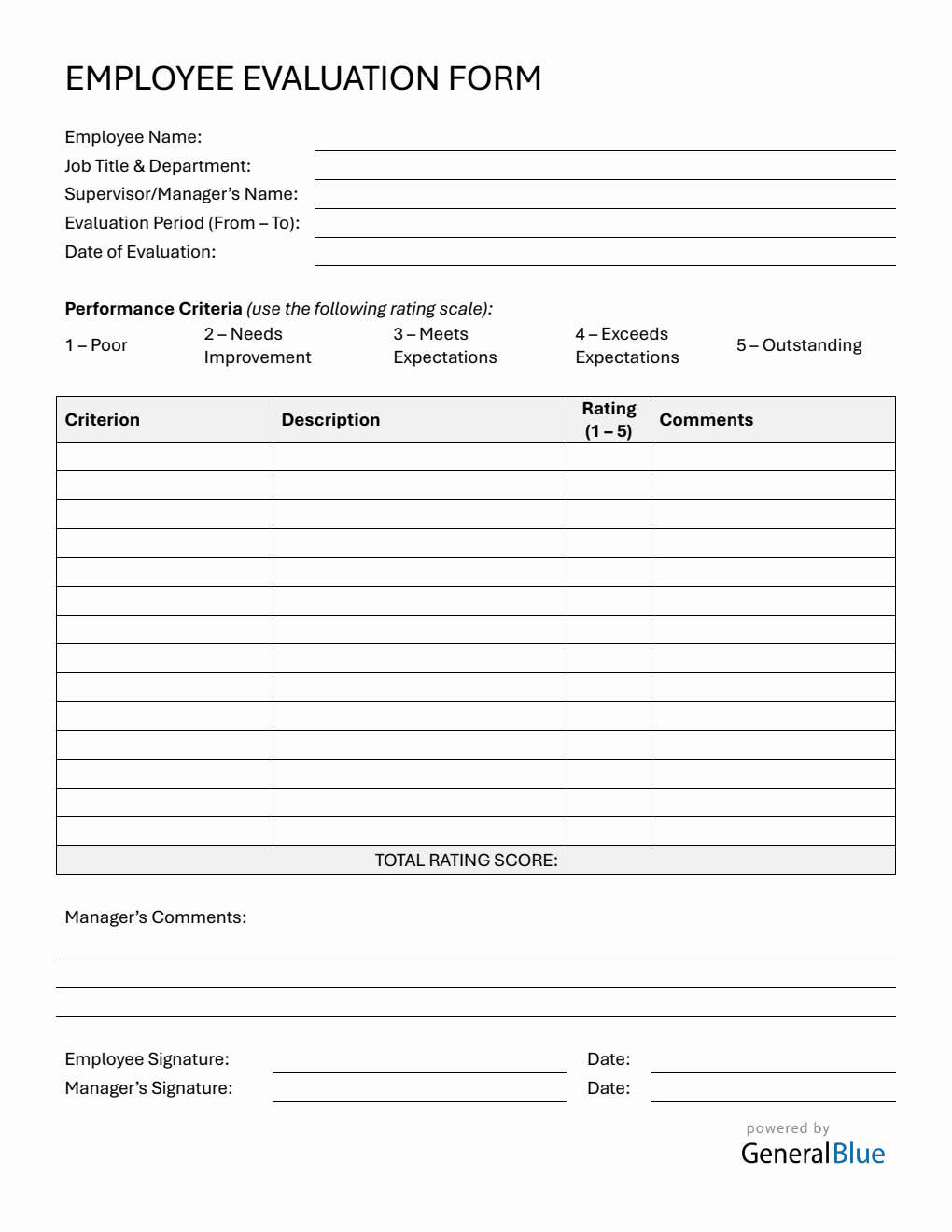 Free PDF Performance Evaluation Templates Free PDF Performance Evaluation Templates