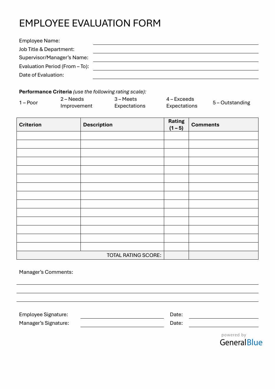 Word Employee Evaluation Form (Printable)