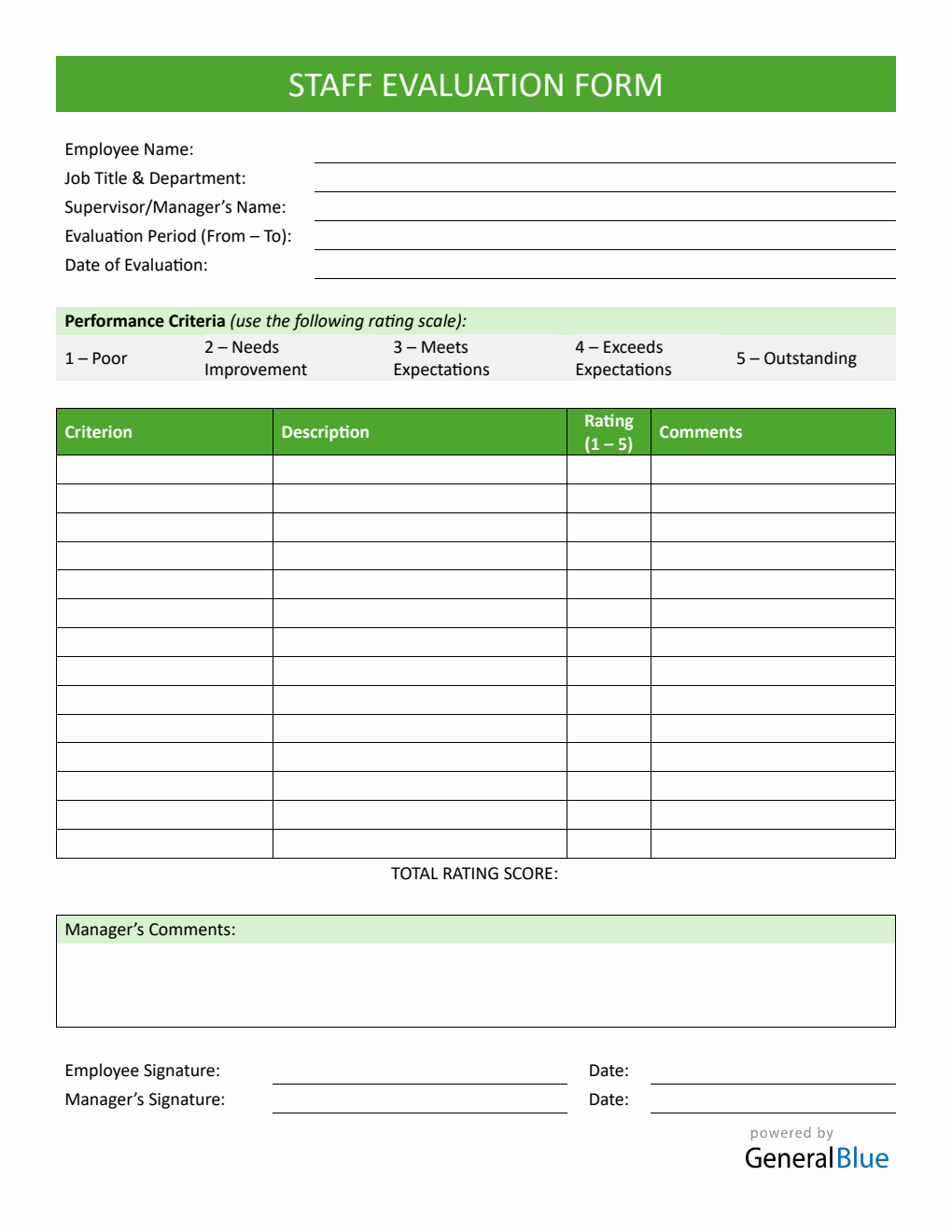 Free Word Performance Evaluation Templates