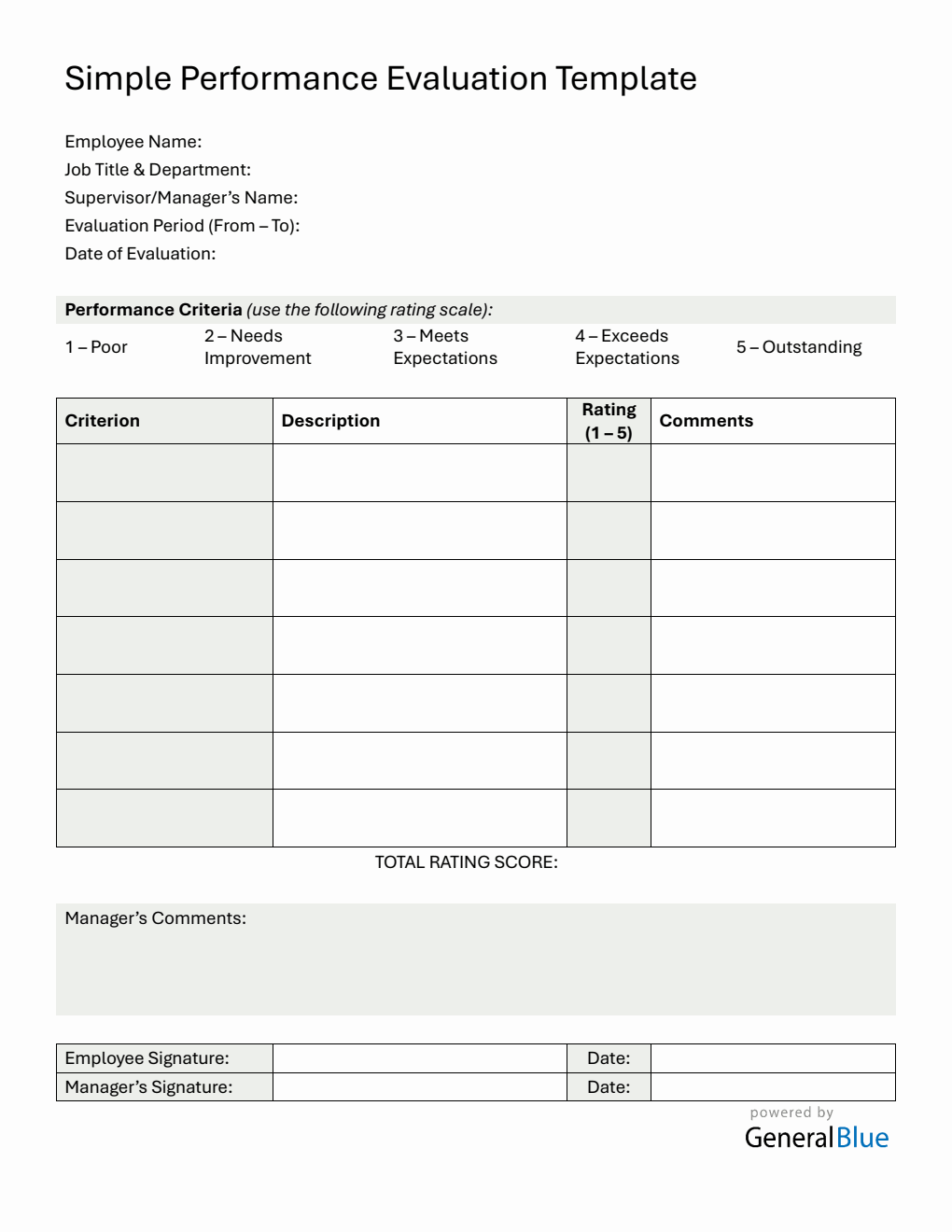 Word Employee Evaluation Form (Blank)