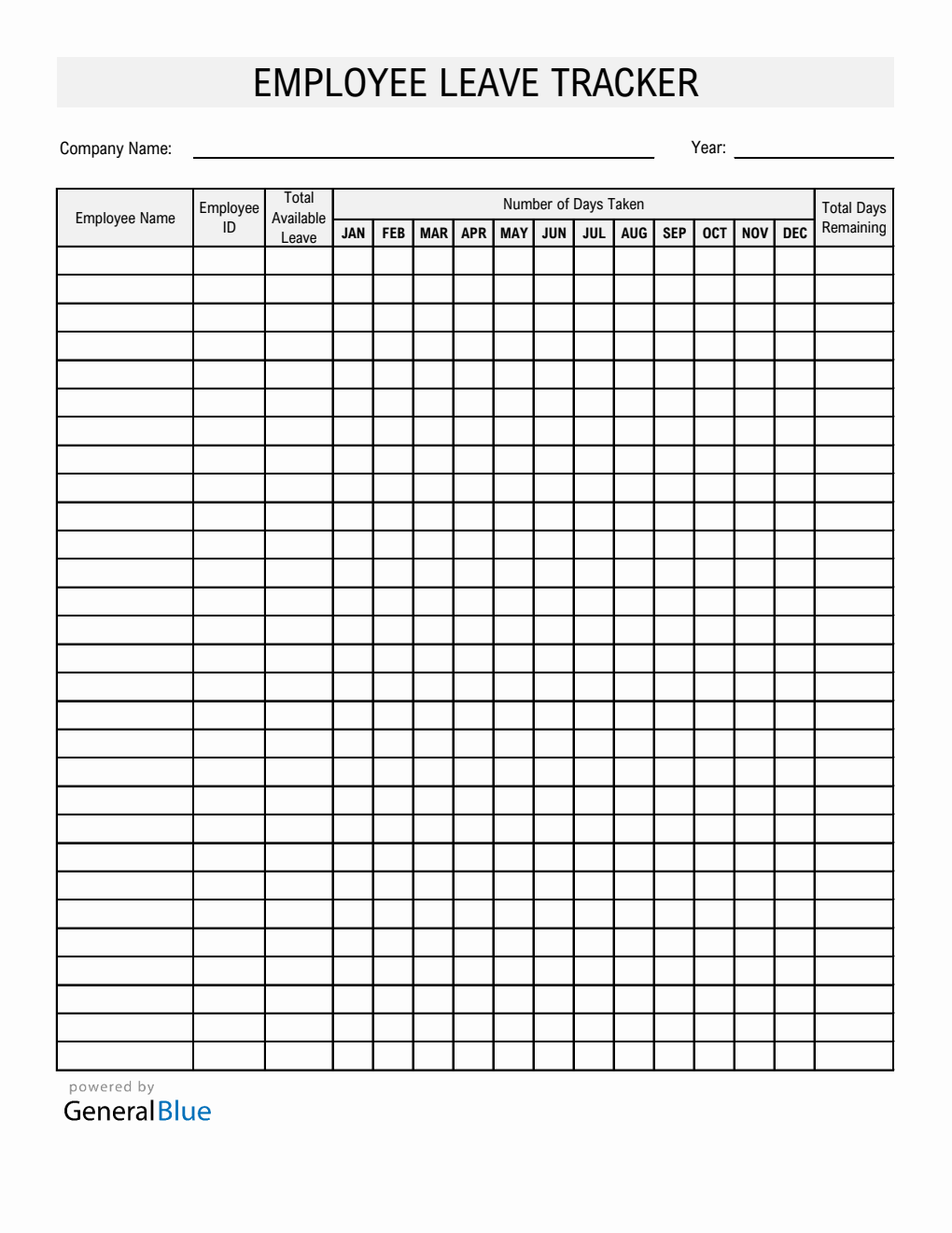 Printable Employee Leave Tracker Template in Excel