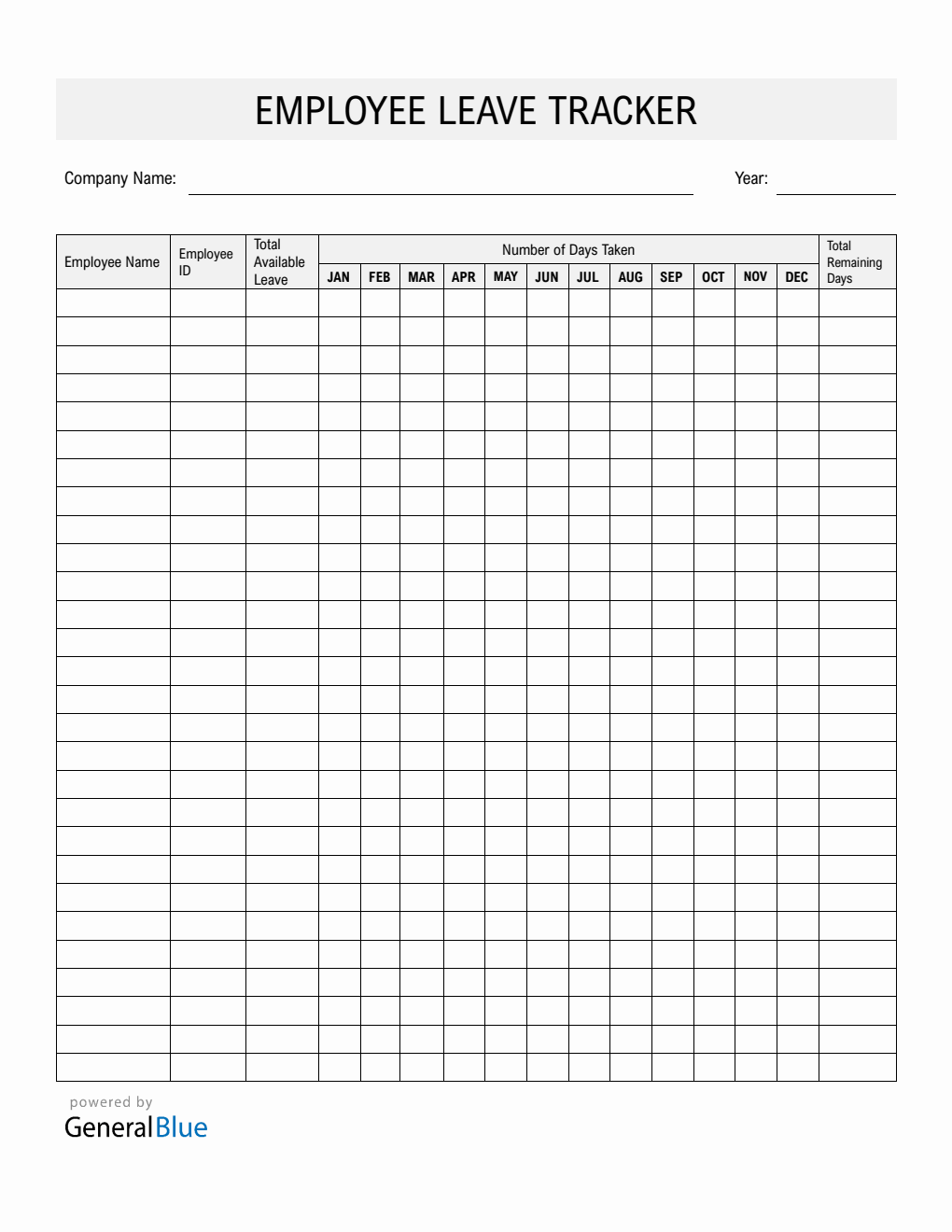 Printable Employee Leave Tracker Template in Word