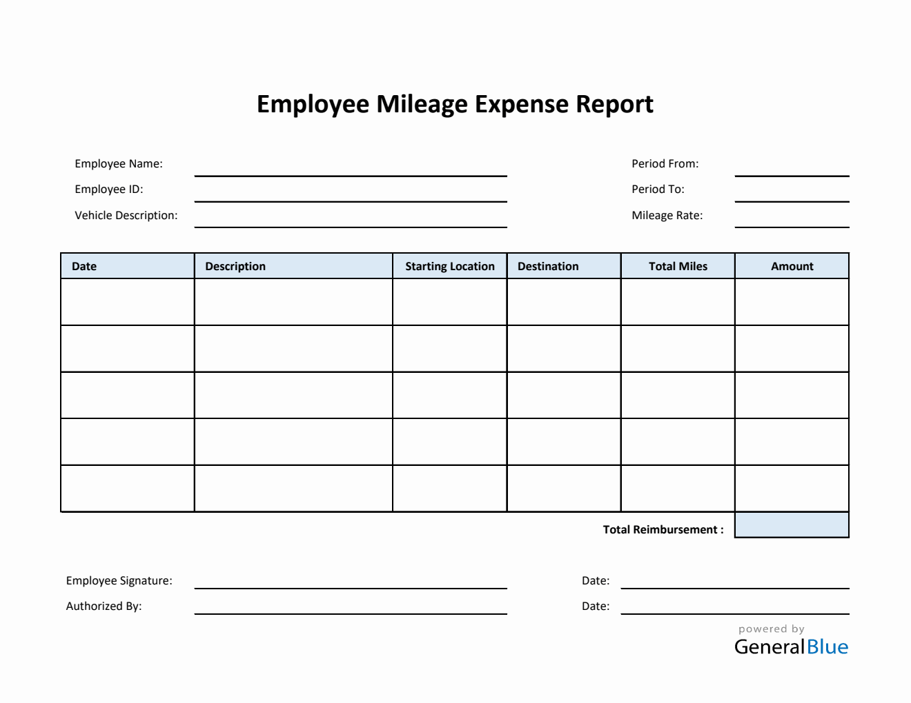 Employee Mileage Expense Report Template in Excel