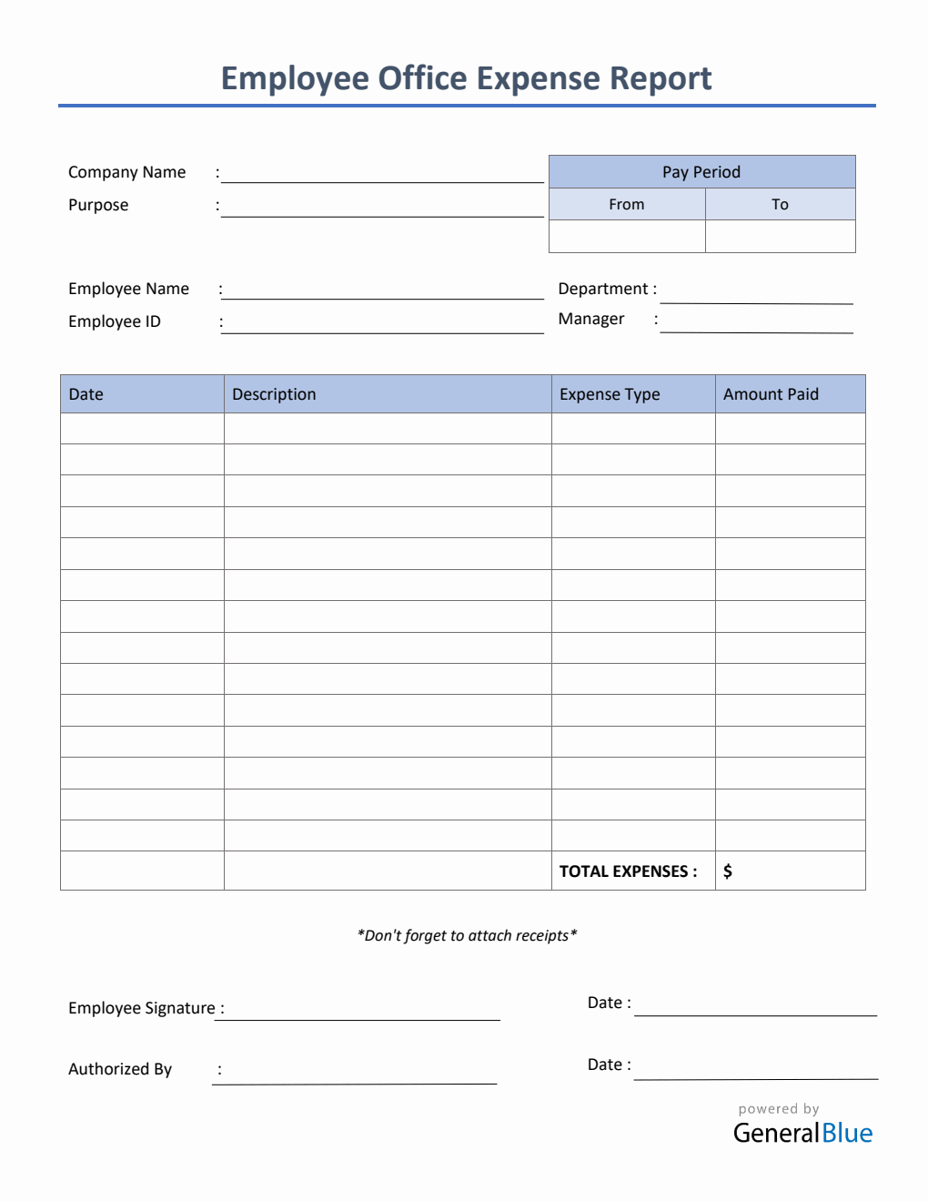 Employee Office Expense Report Template in Word