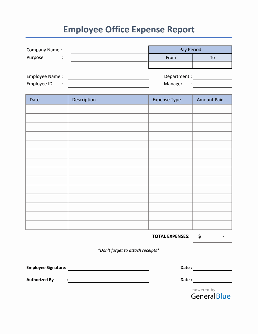 Employee Office Expense Report Template in Excel