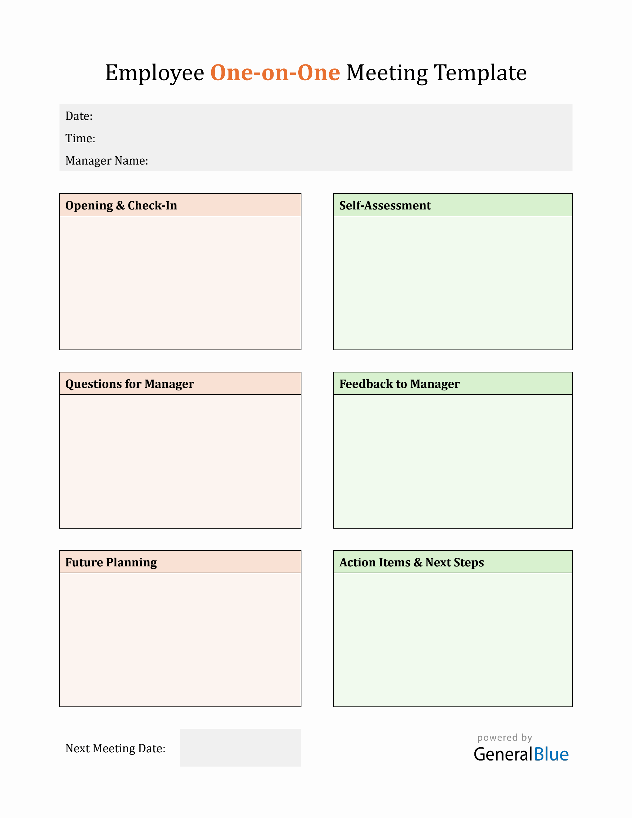 Downloadable Employee OneonOne Meeting Template PDF
