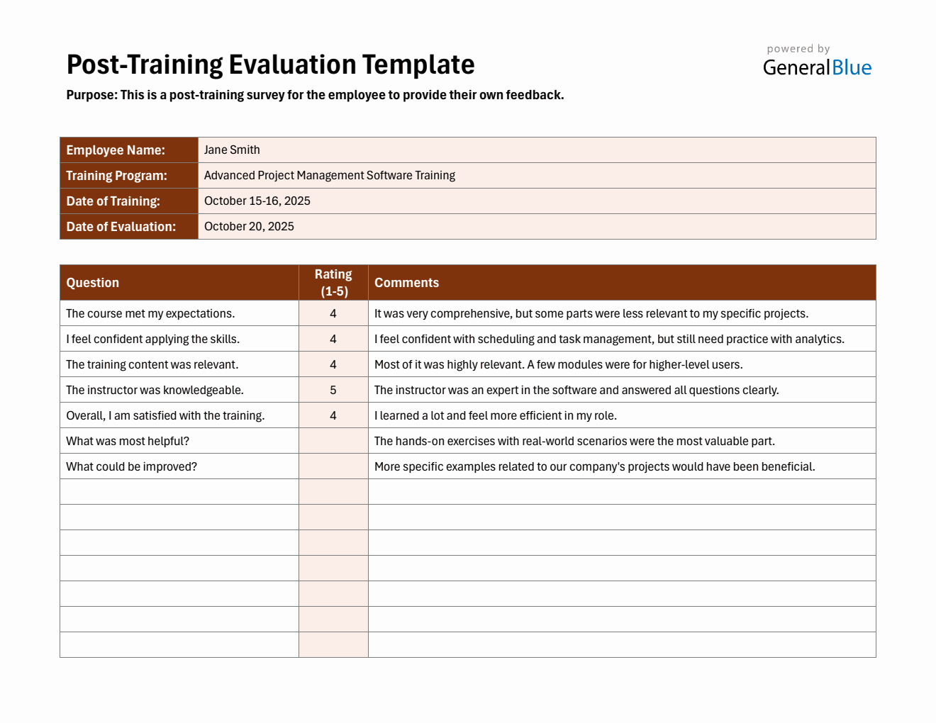Post Training Report Example Free Employee Post-Training Evaluation Form Downloadable in Word