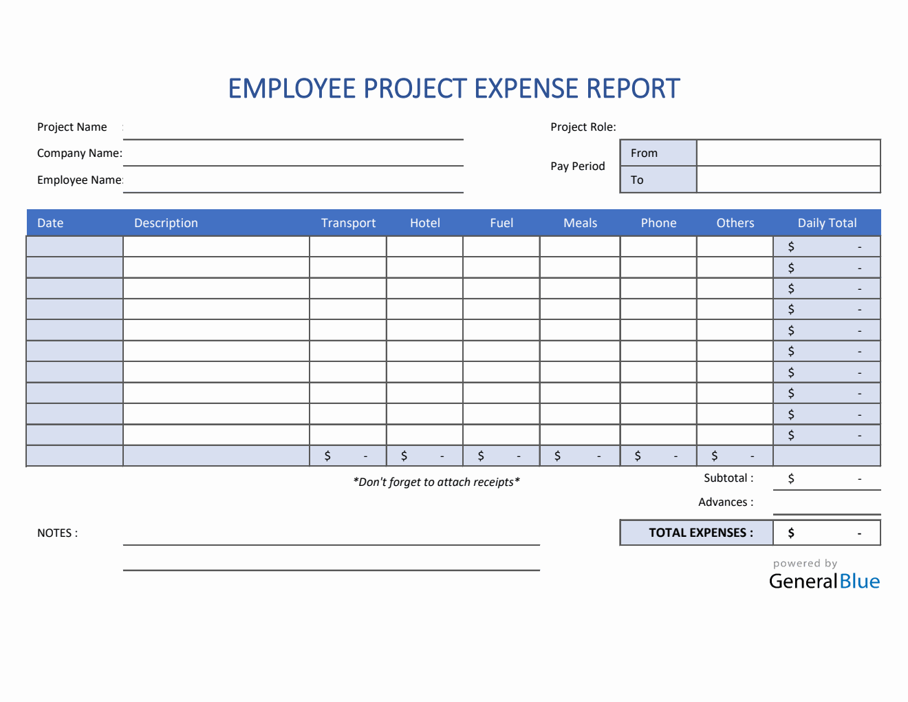 Employee Project Expense Report Template in PDF
