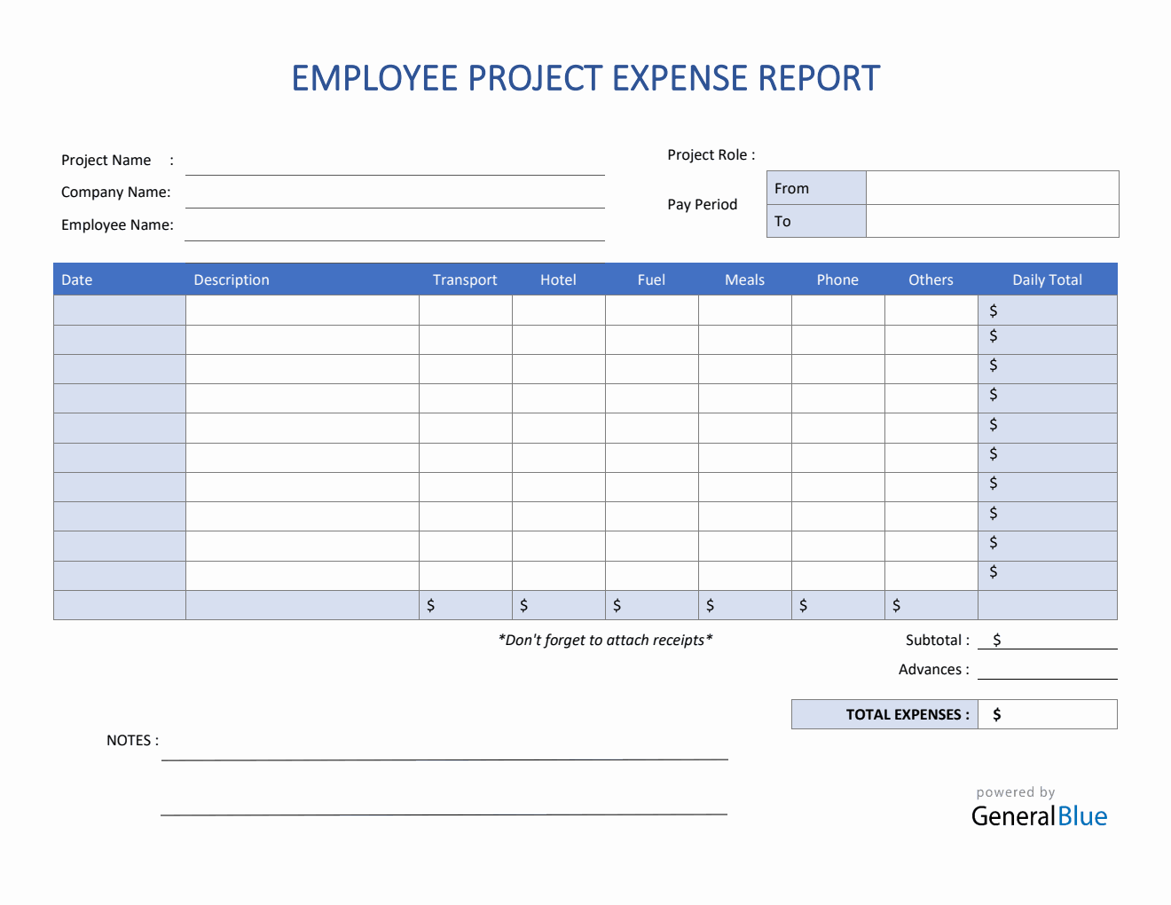 Employee Project Expense Report Template in Word