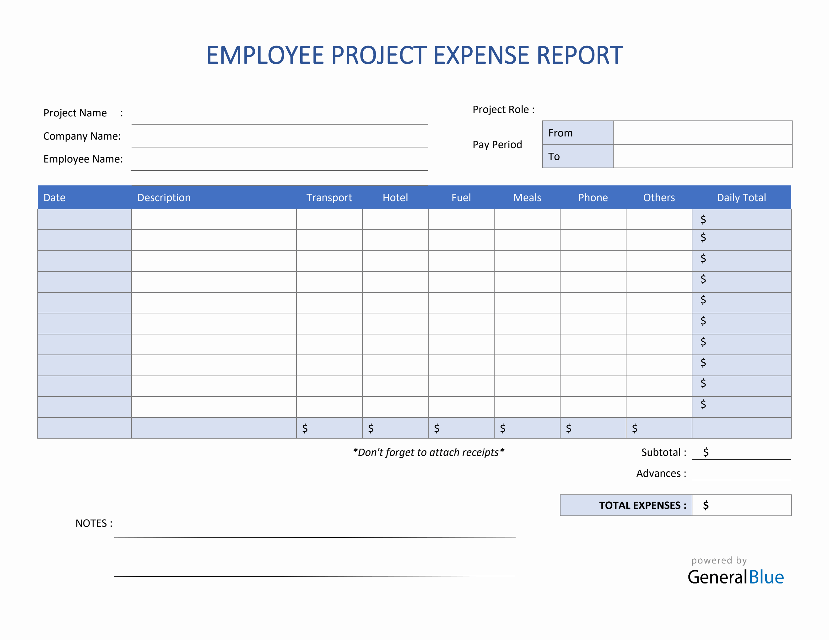 Employee Project Expense Report Template in PDF For Daily Expense Report Template