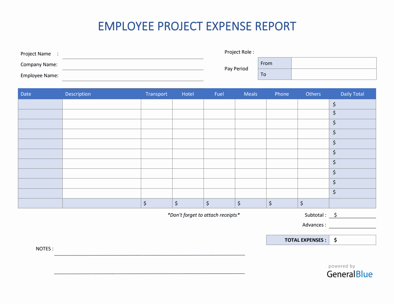 Project Expense Form Expense Templates