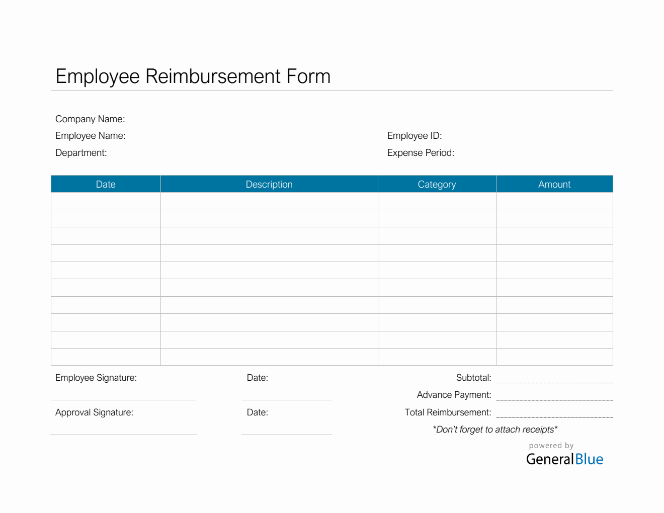 Employee Reimbursement Form in Word (Simple)
