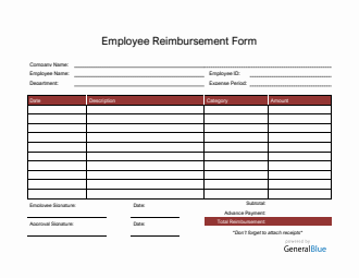 Employee Reimbursement Form in Word (Red)