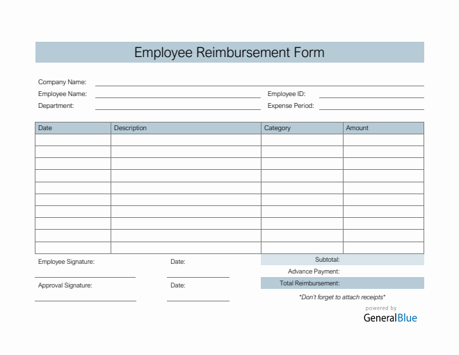 Employee Reimbursement Form in PDF (Basic)