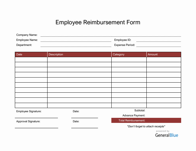 Employee Reimbursement Form in PDF (Red)