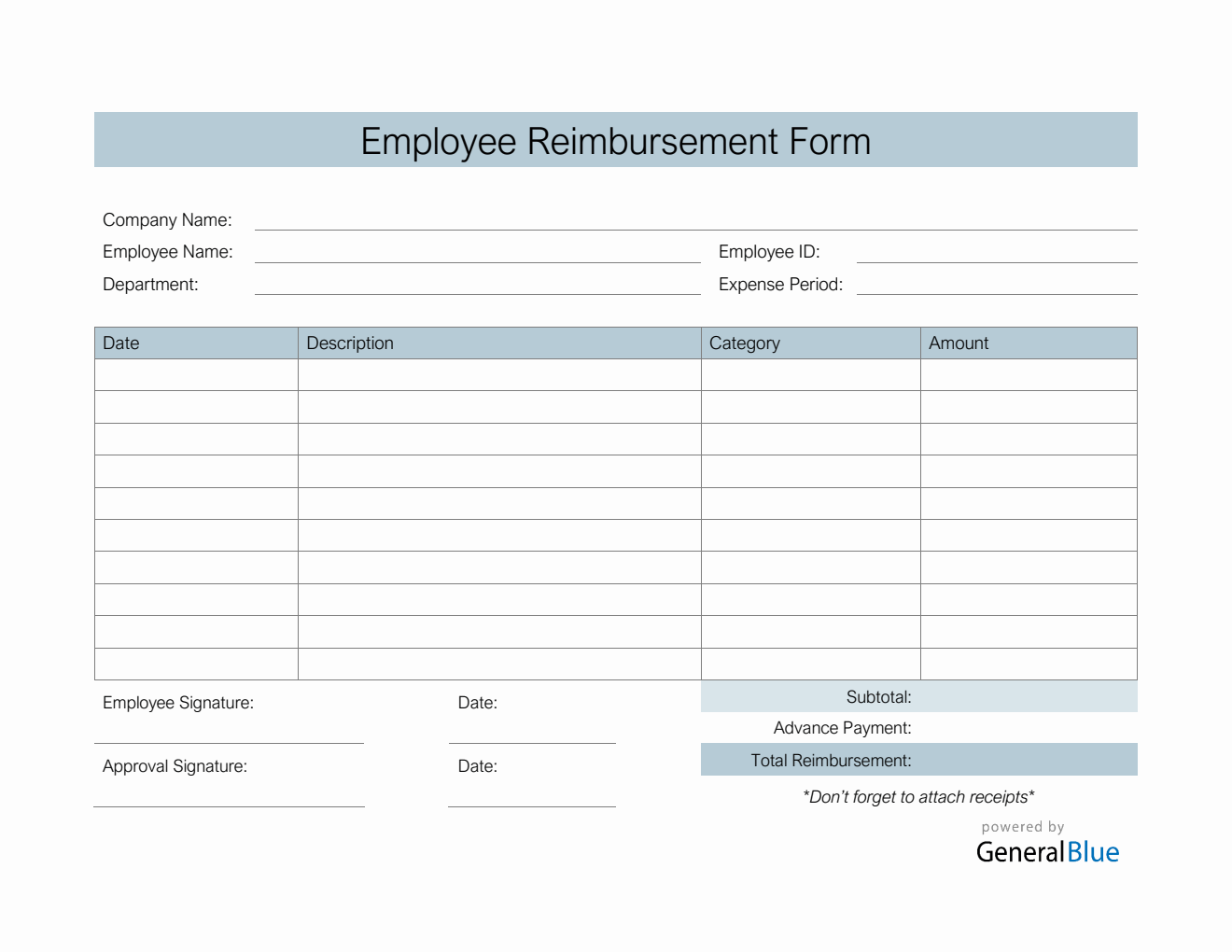 Employee Reimbursement Form in Word (Basic)