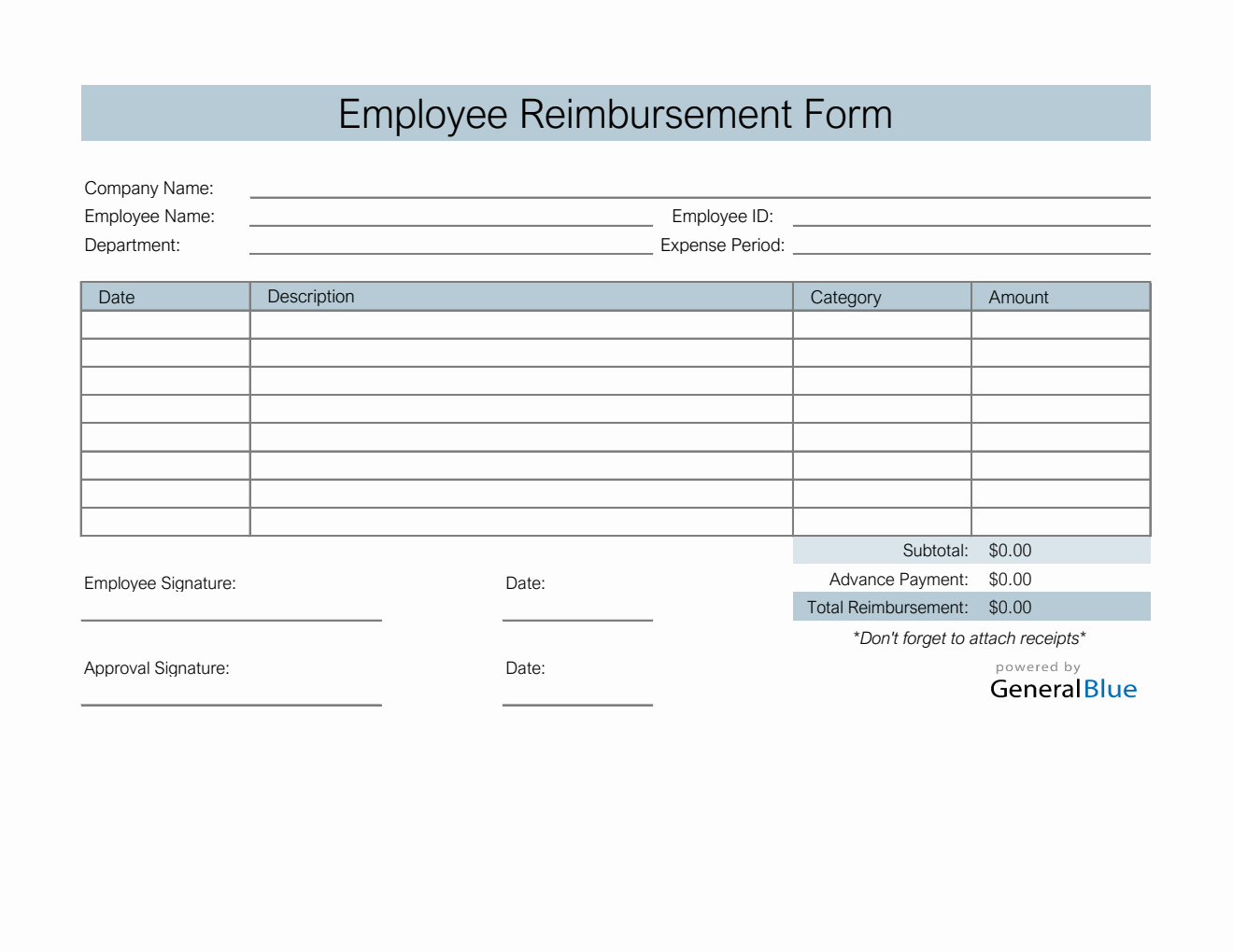Employee Reimbursement Form in Excel (Basic)
