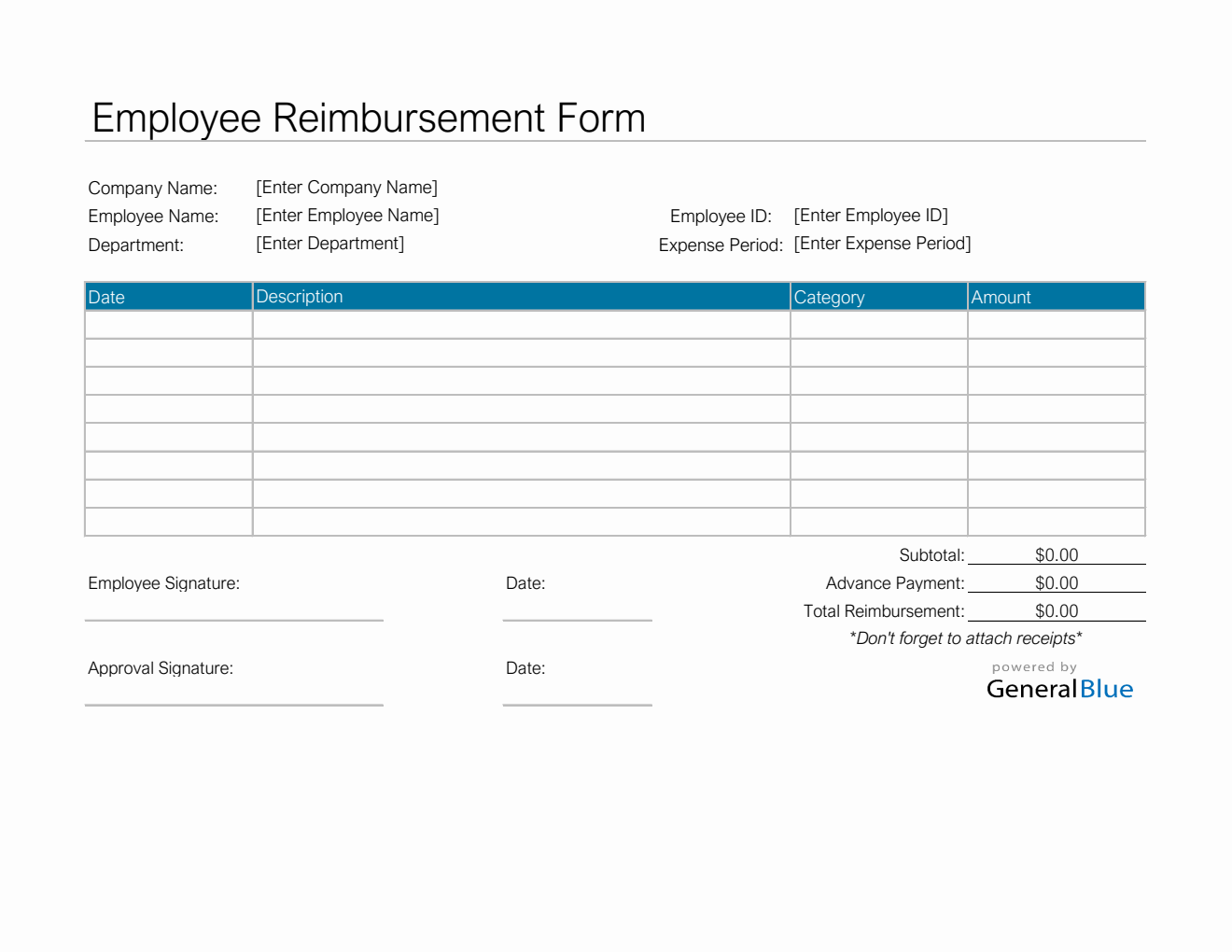 Employee Reimbursement Form in Excel (Simple)