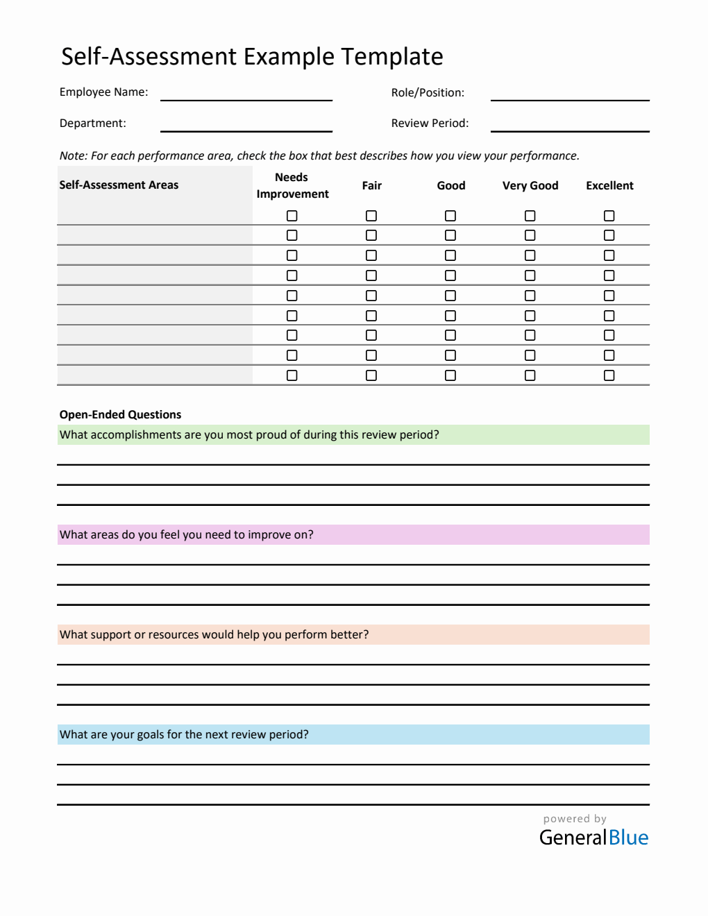 Self Inventory Example Self-Assessment Template for Professional Growth - Excel Format