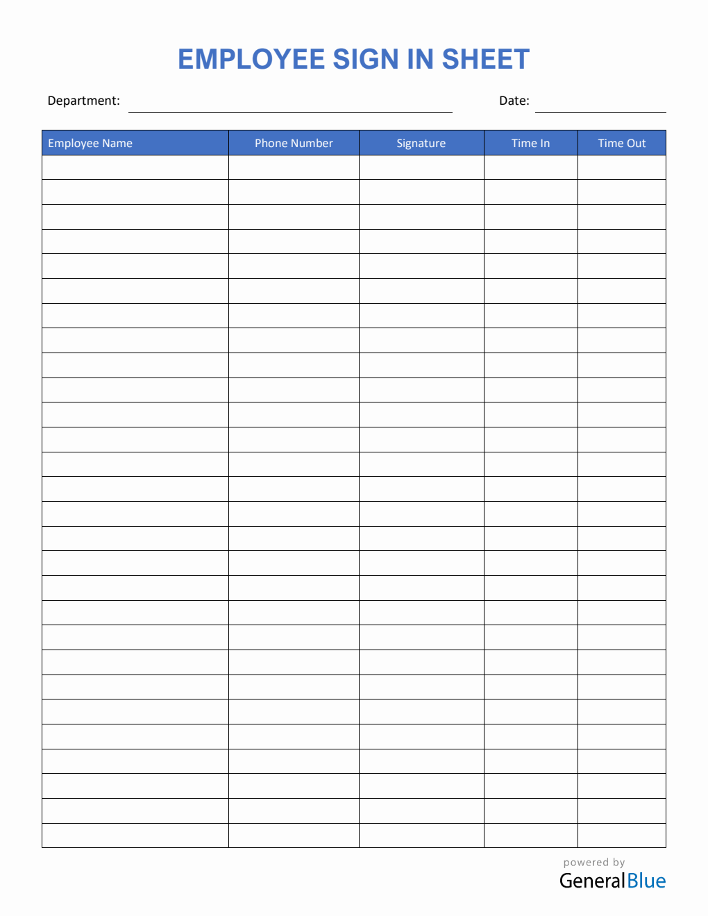 Employee Sign In Sheet in PDF