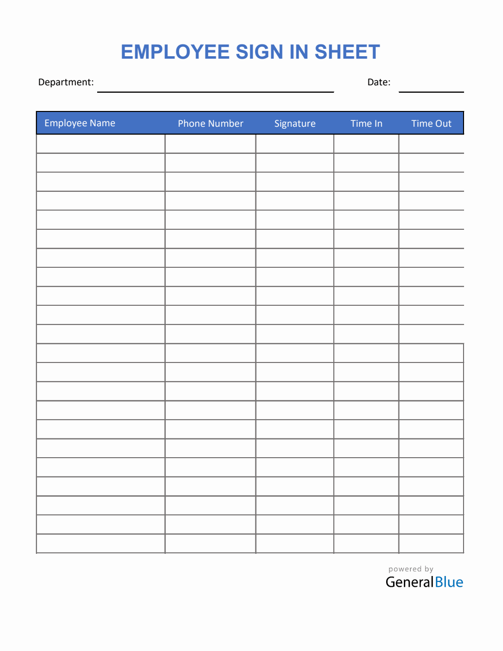 Employee Sign In Sheet in Excel