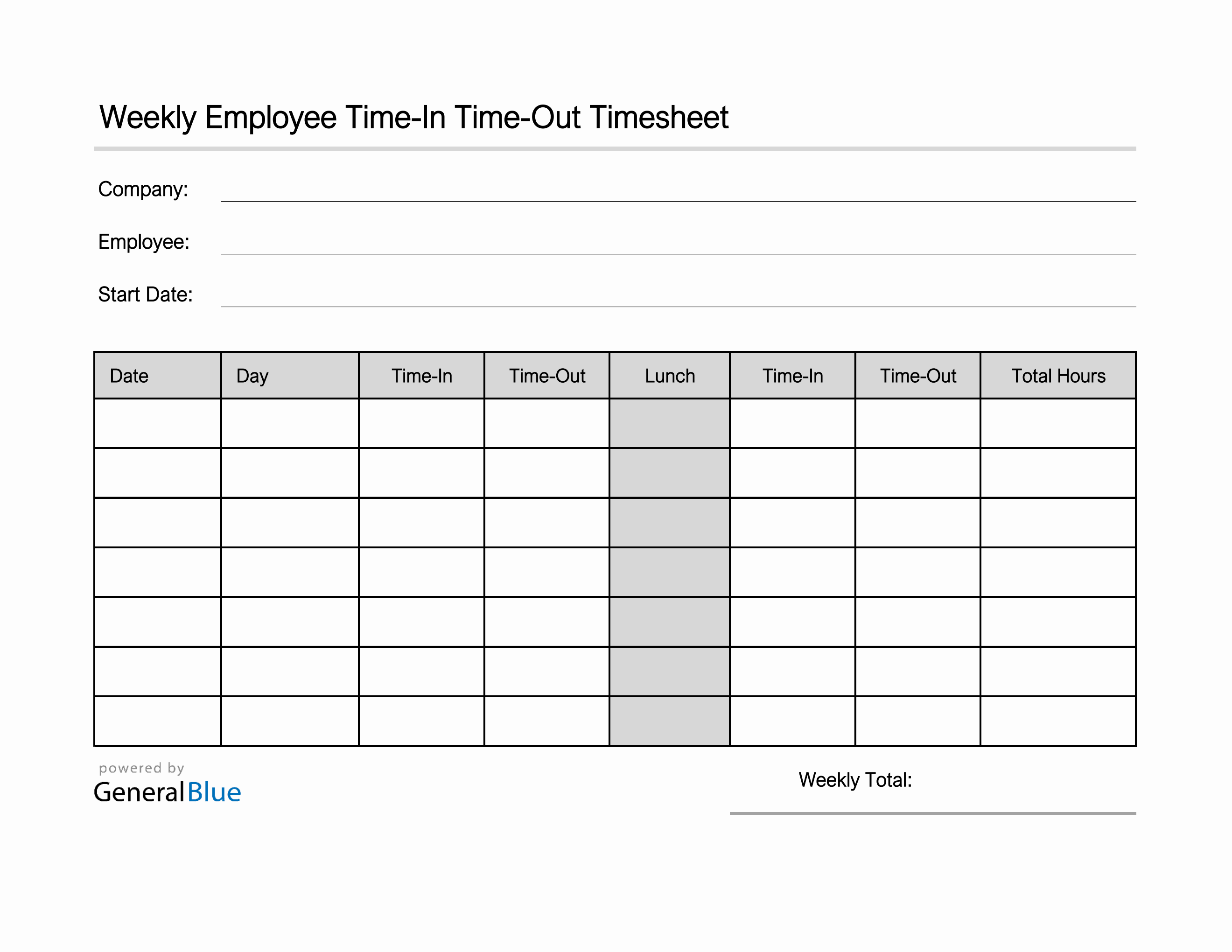 Free Printable Employee Timesheet Template