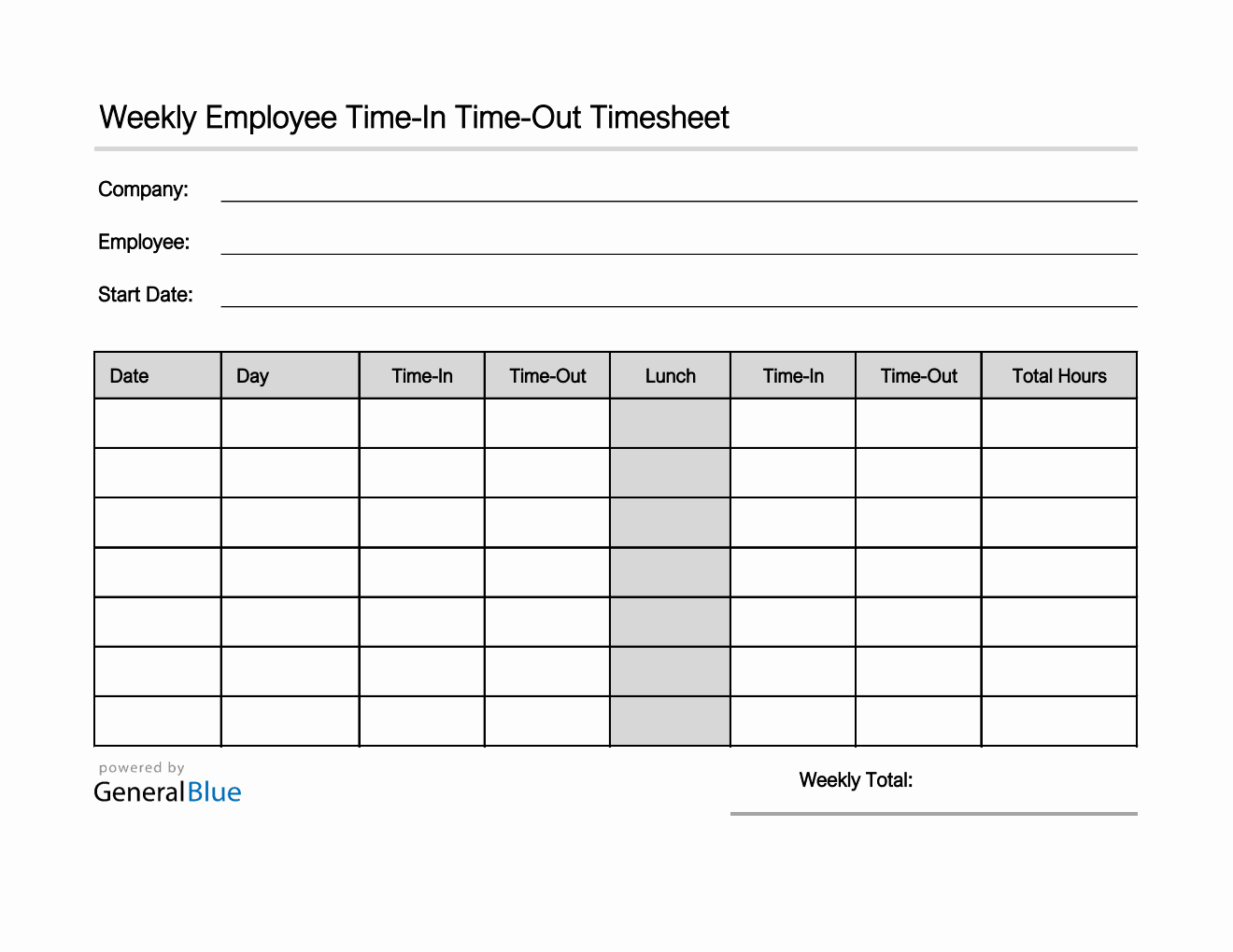 Free PDF Timesheet Templates